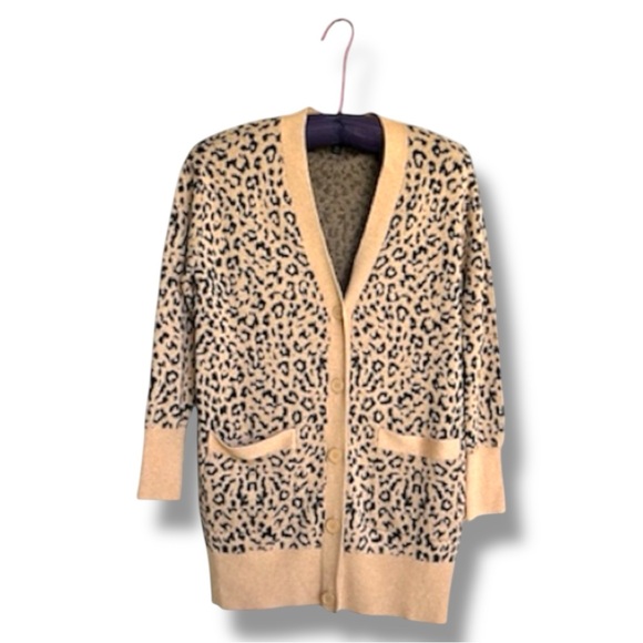 J. Crew V-Neck Leopard Print Relaxed Fit Cotton/Wool Cardigan Size XS - Picture 2 of 16